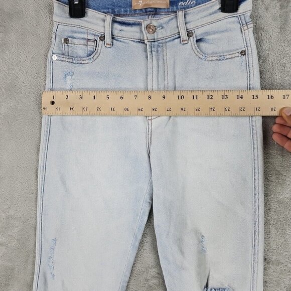 7 For All Mankind Jeans Womens 27 Edie Luxe Vintage Light Blue Distressed Ankle - Picture 12 of 14